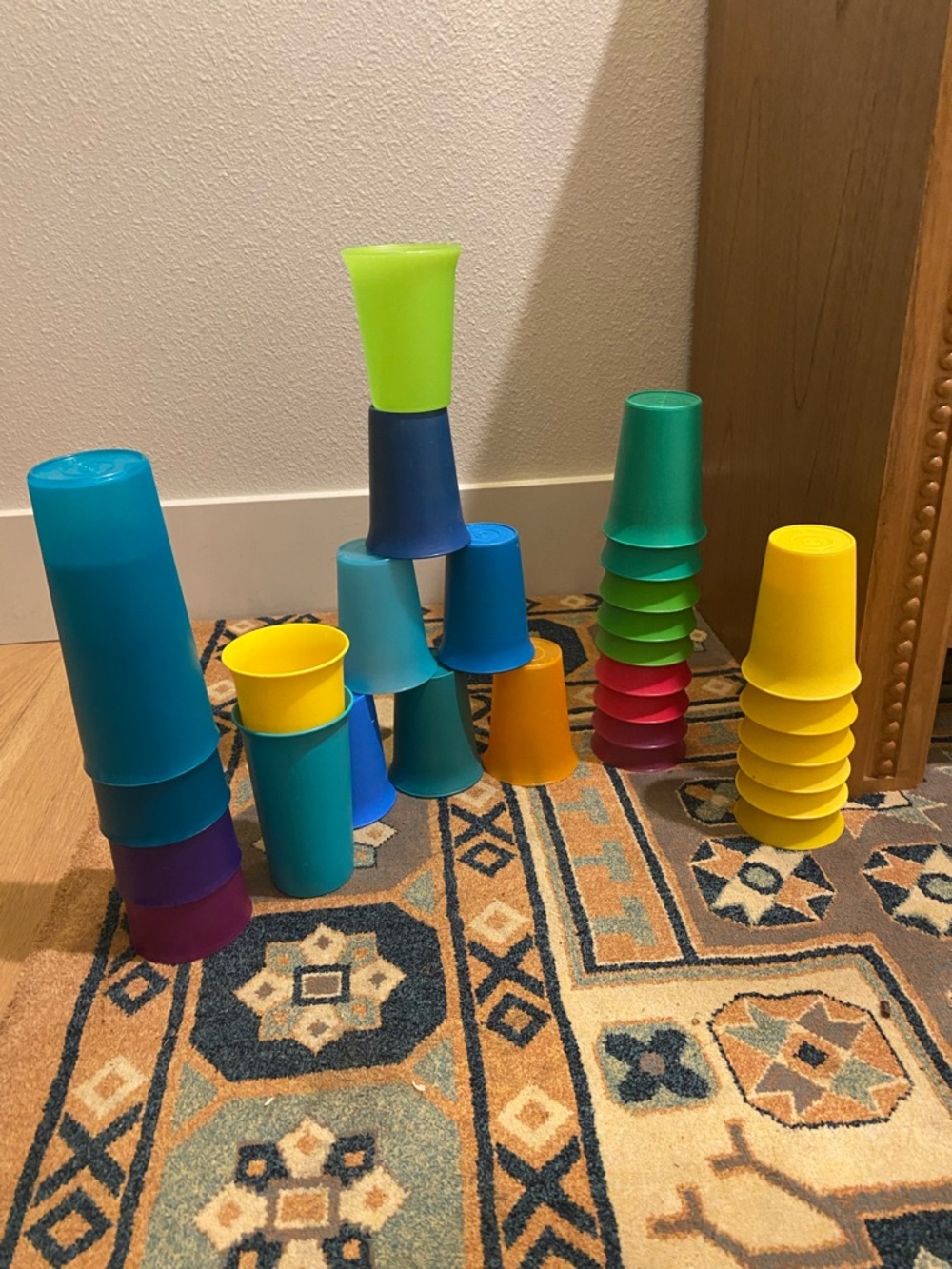 28 Vintage Tupperware Colorful Stackable Plastic Cups - Bright Multi Color Set